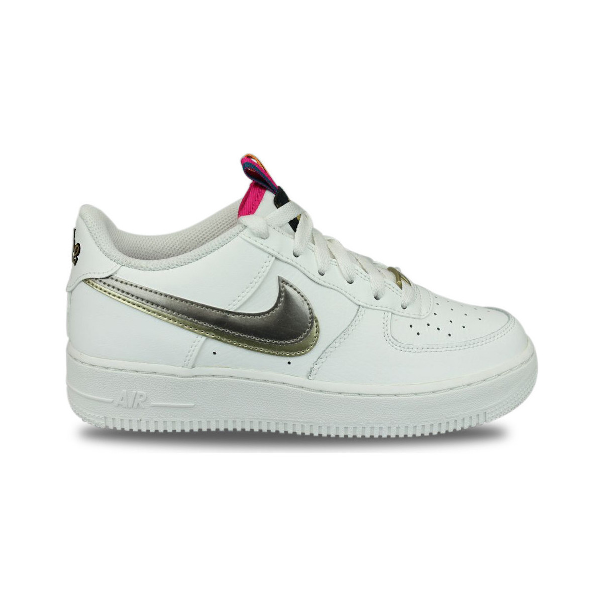 Nike Blanc Air Force 1 LV8 Double Swoosh Silver Gold Bl