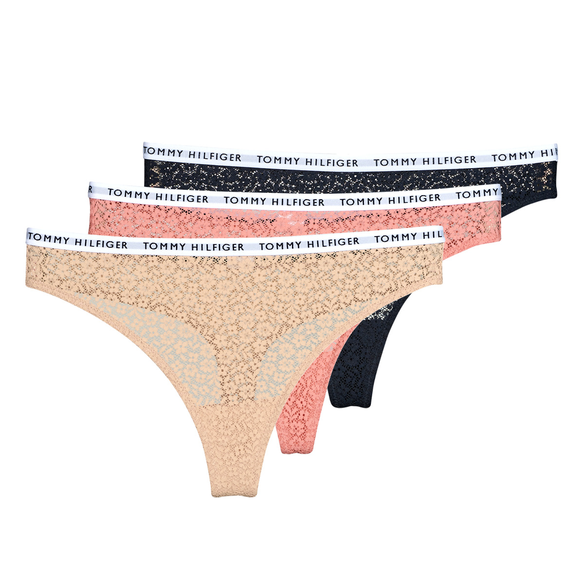 Tommy Hilfiger Rose / Marine / Beige 3P FULL LACE THONG